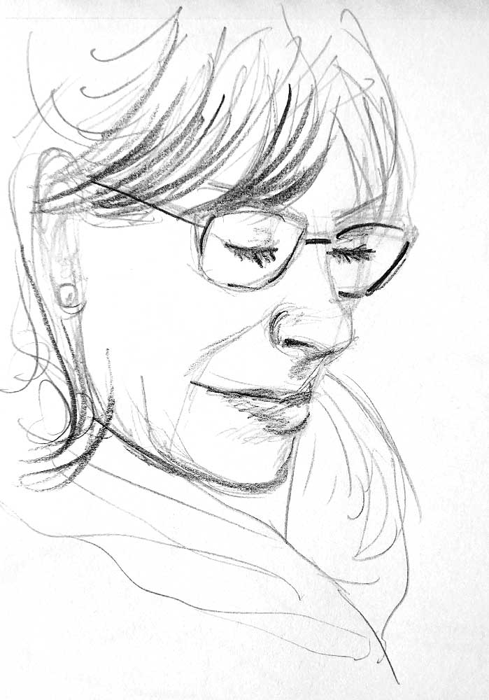 Portrait de femme en 3 minutes aux crayons de papier, par Jérémy Zucchi (25 mars 2023).