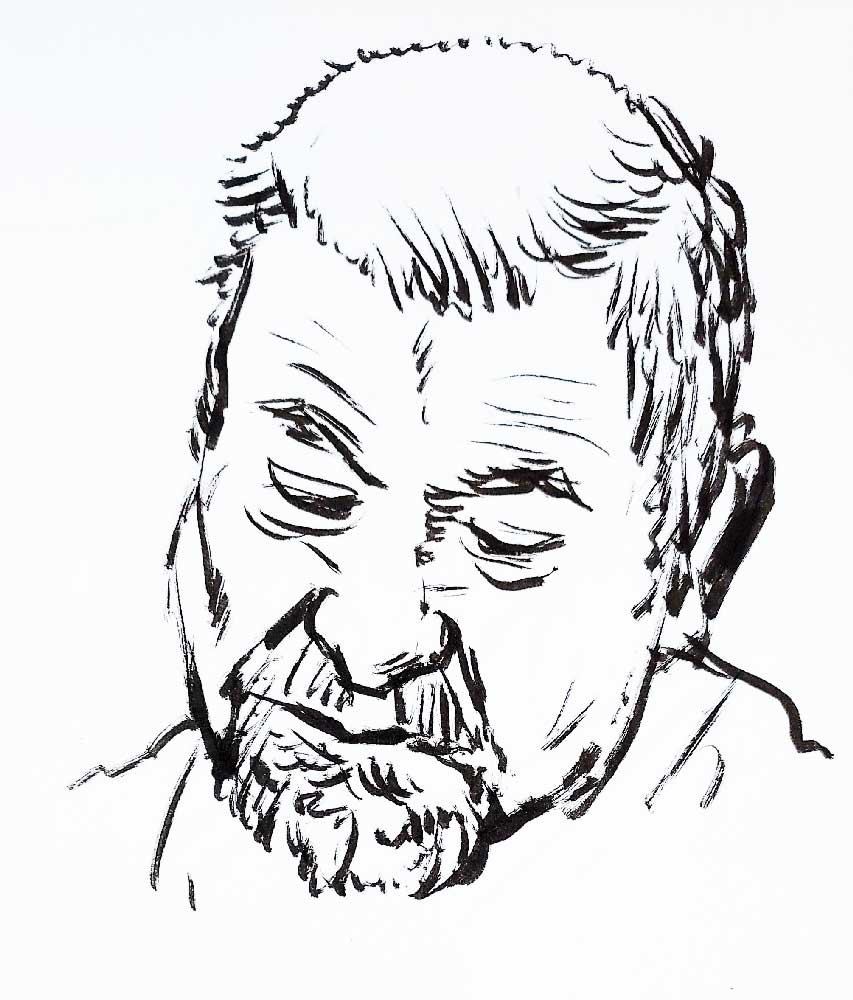 Portrait d'homme en 3 minutes feutre à pointe souple "pinceau", par Jérémy Zucchi (1er avril 2023).