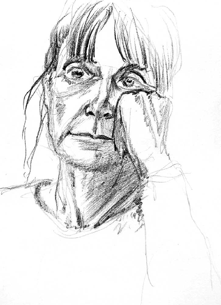 Portrait de femme réalisé aux crayons de papier en 10 minutes par Jérémy Zucchi (4 mars 2023). D'abord avec la main "malhabile", puis la main "habile".